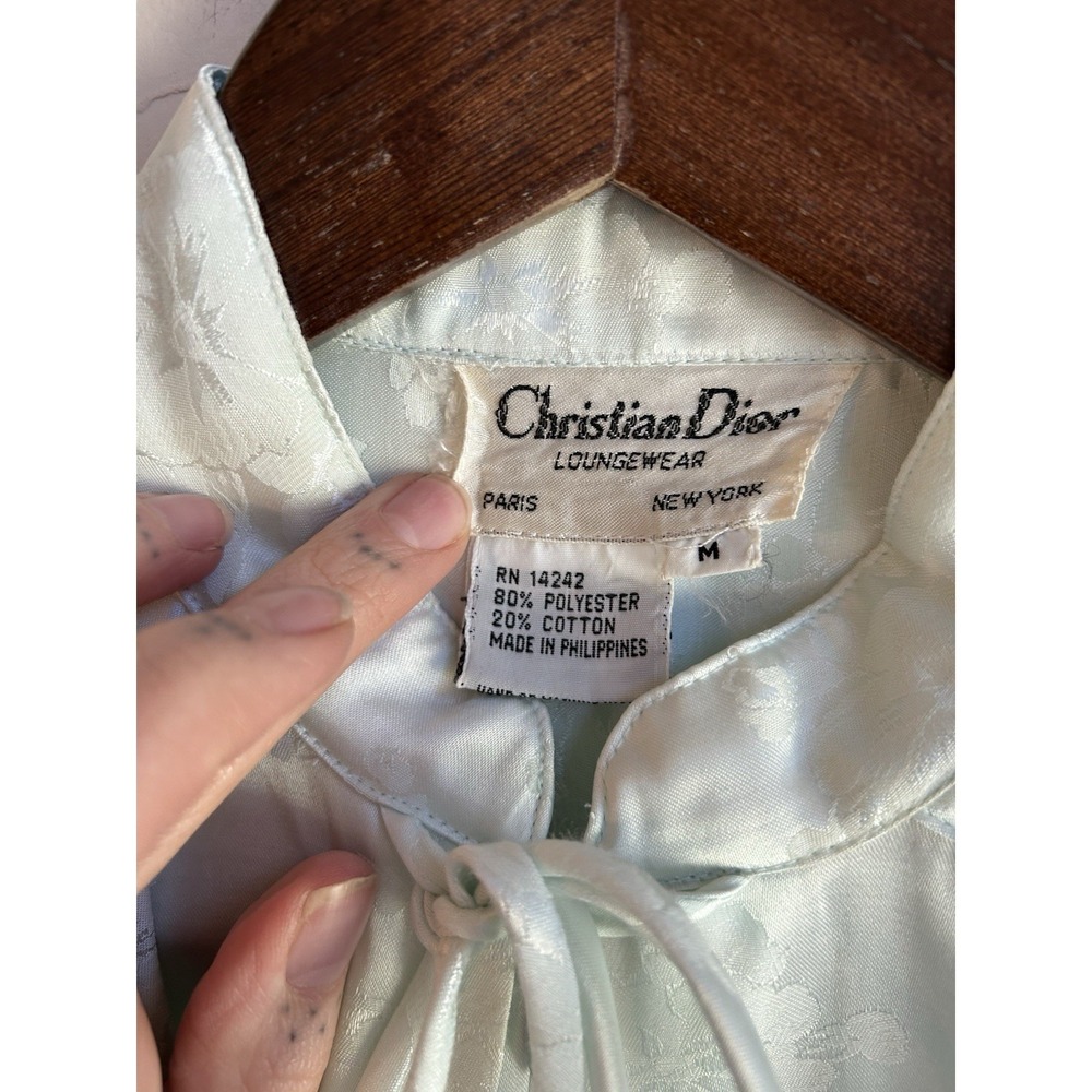 Vintage Christian Dior Nightgown Gown Robe M Floral Satin Jacquard Blue Romantic - Picture 7 of 7